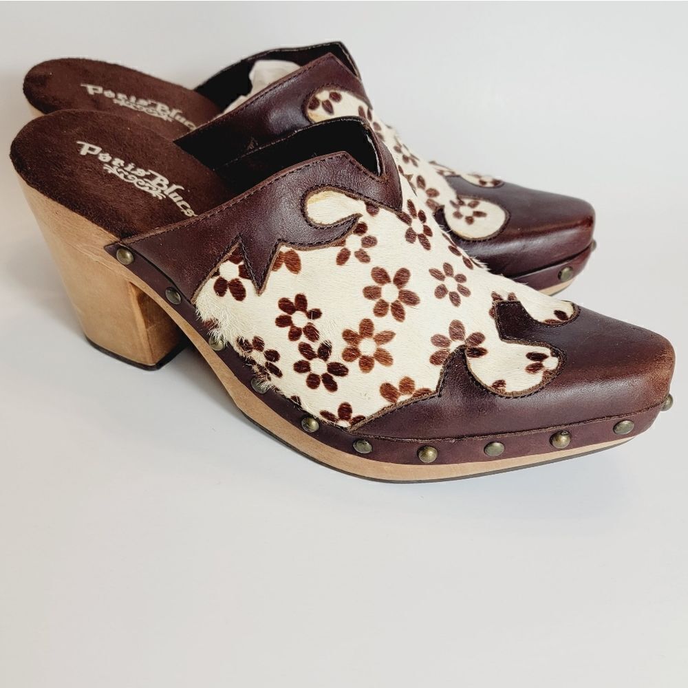 Paris Blues Cowboy Carter Freda Wooden Western Cowgirl Backless Clogs Size 6.5
